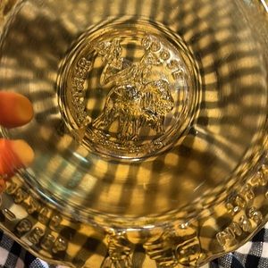 Vintage Baby Bowl Tiara R S Indiana amber glass, Mother Goose, kids nursery